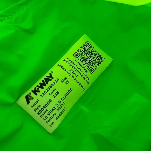 Kids K-Way Rain Jacket Neon Green Packable Size 4 Years - Picture 3 of 15